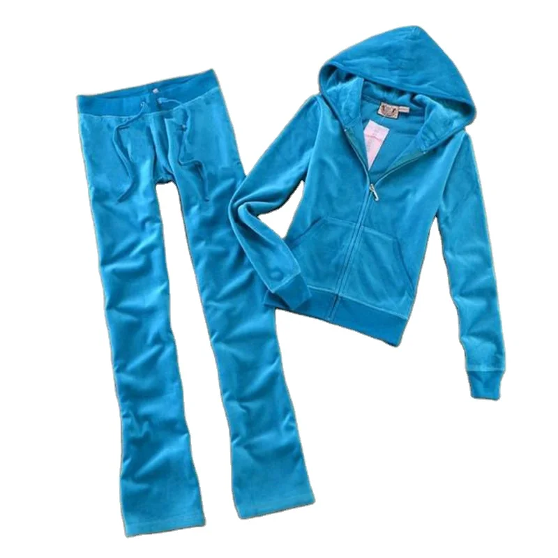 

Spring Fall Winter Ladies Brand Gold Velvet Fabric Sports Suit Custom Women Velour Tracksuit With Logo, Custom color