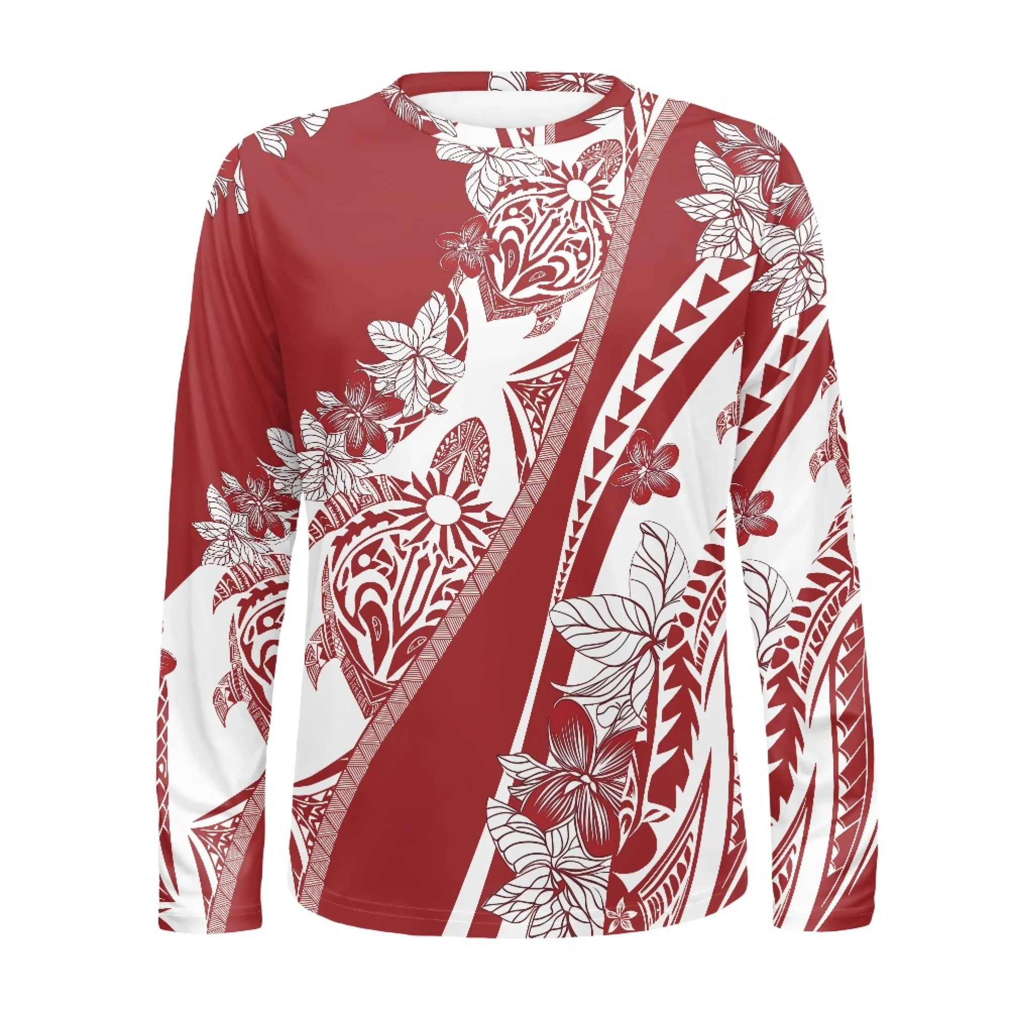 Wholesale Polyester Long Sleeve Shirts Custom Style Blank Men's T Shirts Sublimation Hawaiian Print Custom Logo T-shirts for Men