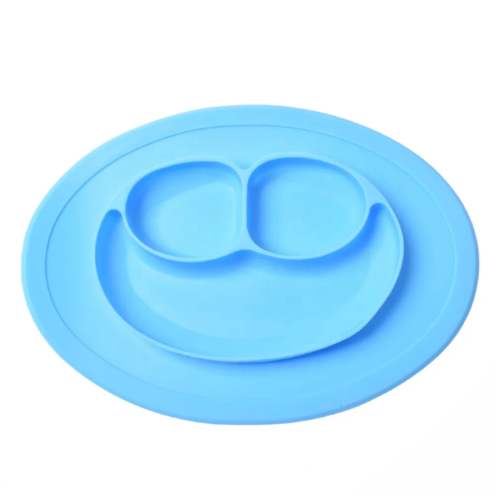 

Non Slip Suction Cup Unbreakable Feeding Placemats Silicone Divided Baby Plates for Toddler Baby Kids, As picture