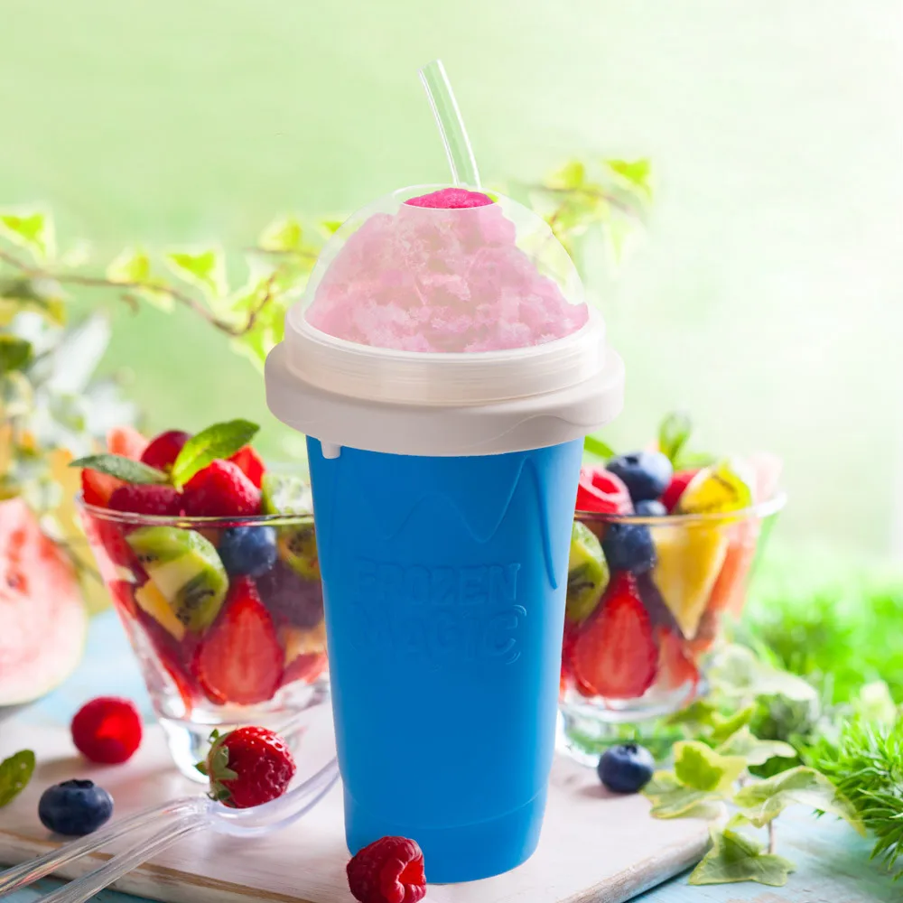 

BBA374 Eco-friendly Plastic Ice Cream Frozen Cup with Lid Silicone Slushy Maker DIY Smoothie Cup Squeeze Pinch Cups, Yellow,blue,green,rose red