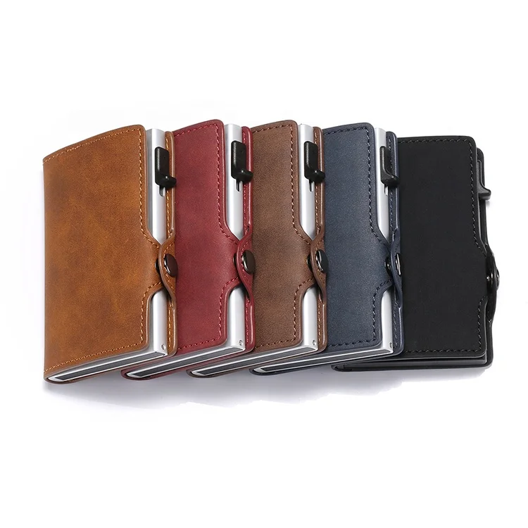 

customized logo design your own brand wallet EU market aluminum RFID credit card holder, Red, blue, black, brown, coffee