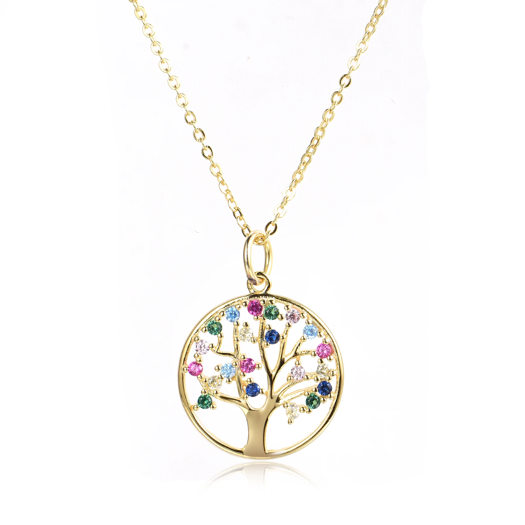 

Custom Gold plated Rainbow Gemstone Jewelry 925 Sterling Silver Charm Tree of life necklace Pendant