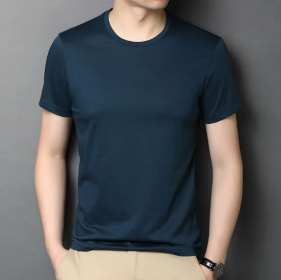 

Mulberry Silk Short Sleeve T-shirt Logo Custom Men's 100cotton T-shirts, Customized color