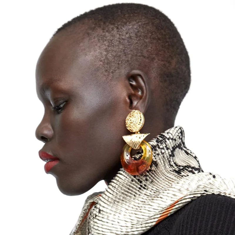 

ZA 2020 Fashion New Big Statement Gold Earrings Simple Acrylic Resin Pendant Charm Jewelry Earrings For Women Wholesale, 5 colors