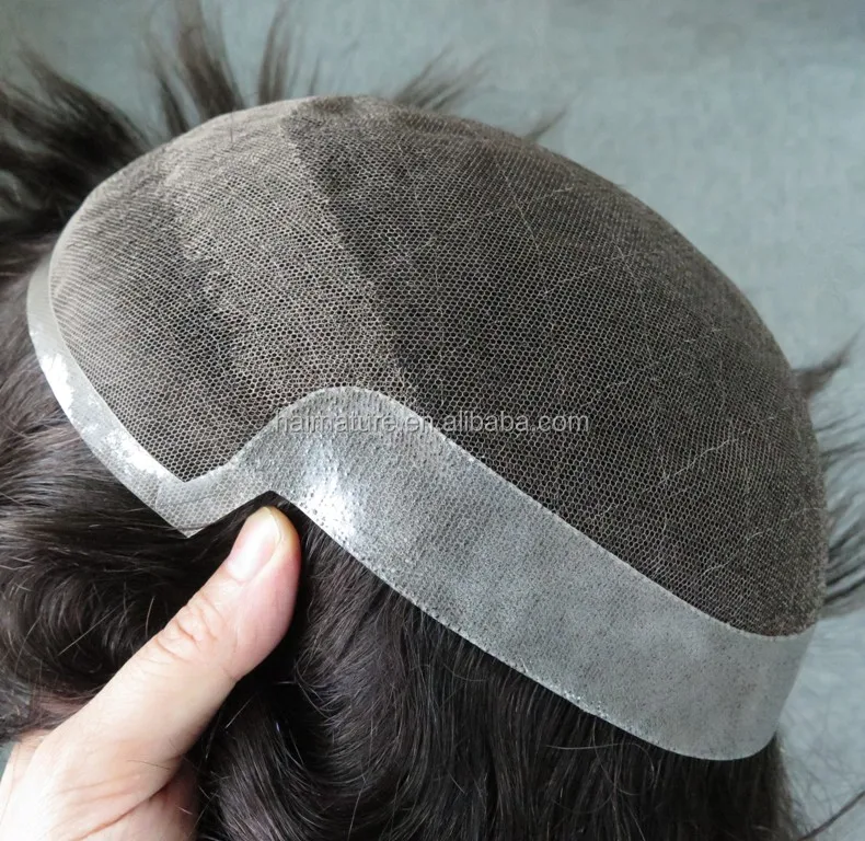 

High quality octagon model poly and lace 100% human hair men toupee replacement wig and glue