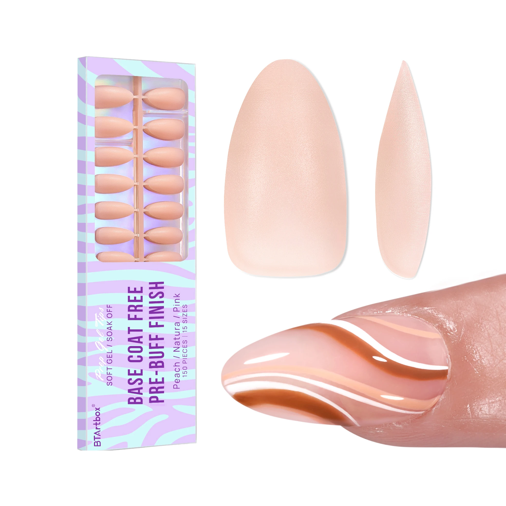 

BTArtbox New Arrival Nude Medium Almond Nails Press On Pre-Buff Soak Off Fake Nails Wholesale Artificial Fingernails