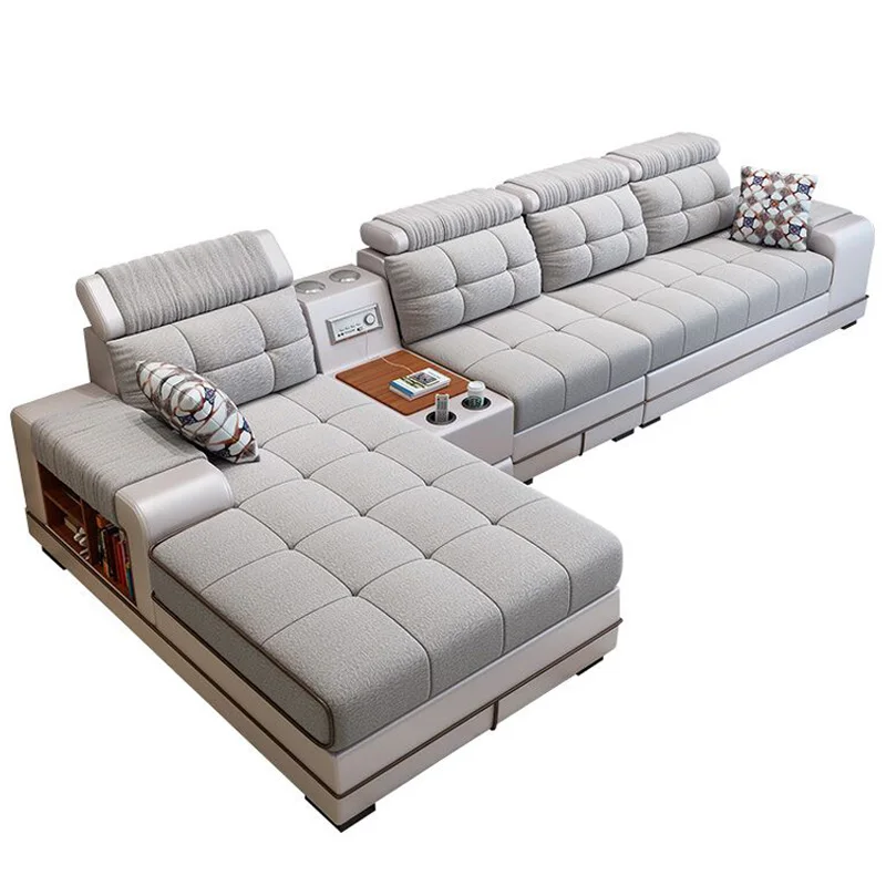 L Shape Sofa Sectional Luxury Usb Charging Audio White Living Room