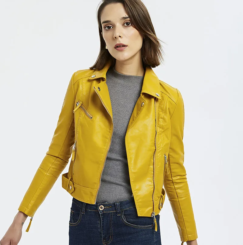 

2020New Autumn Fashion Women Hasp Zipper Faux Leather Motorcycle Jacket