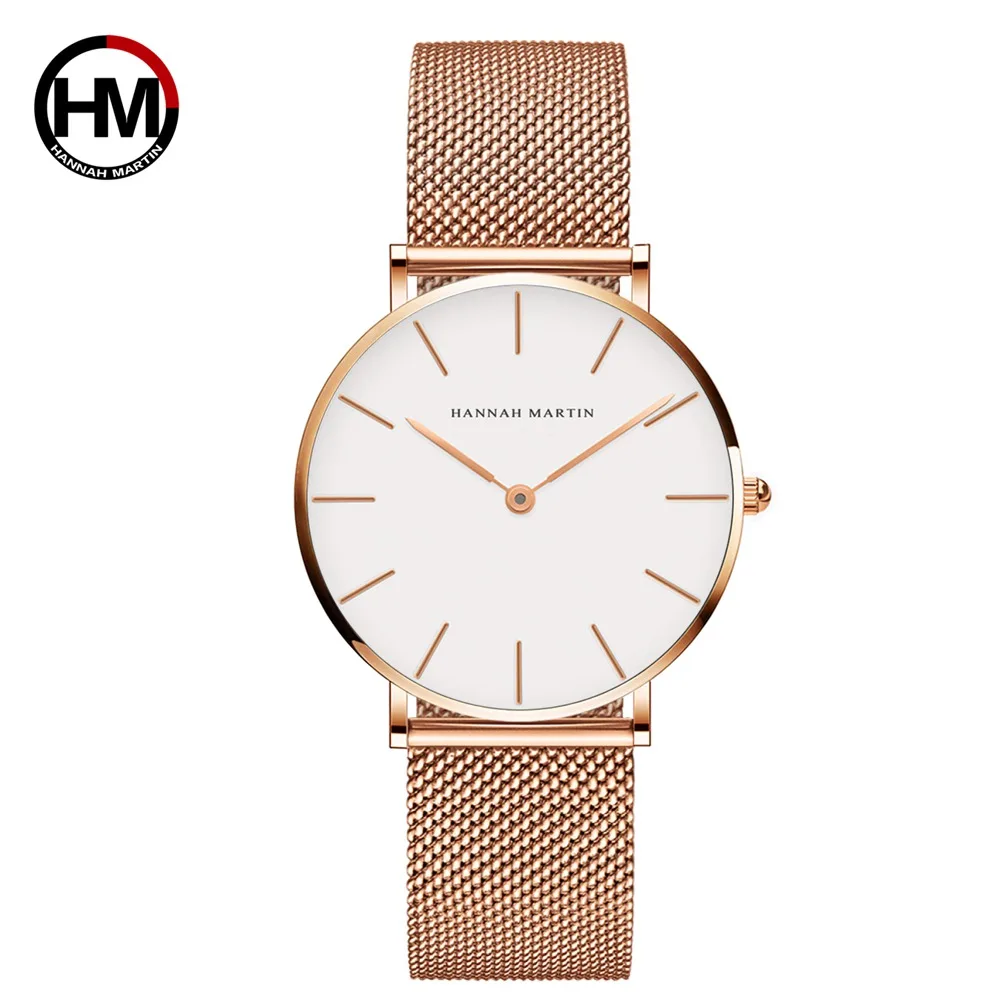 

HANNAH MARTIN 3690 classic rose gold girls quartz watch best Mesh Strap Waterproof analog display Simple Casual wrist watch