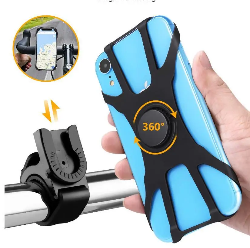 

Bike Phone Mount Universal Silicone Handlebar Cradle Detachable 360 Degree Rotation Motorcycle Phone Holder for iphone, Black