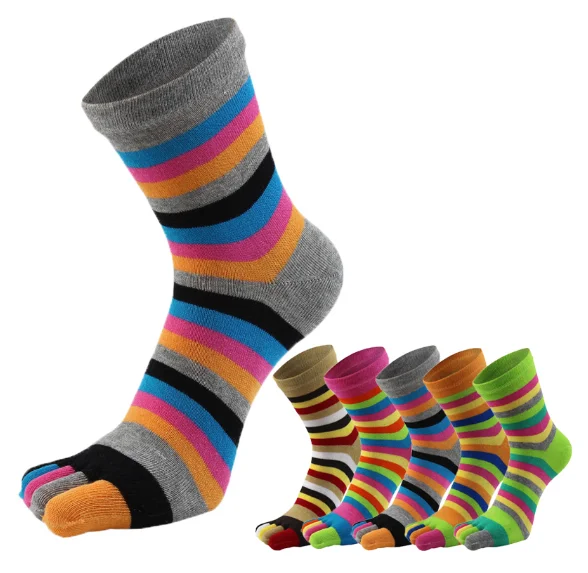 

Hot Sell Girl's Colorful Five Finger Socks Fashion Autumn Winter Warm Striped Rainbow Toe Socks Women, As show picture