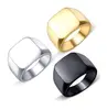 Rings Square Large Wide Seal Rings 24K Titanium Steel man Finger Ring Silver Black Gold Men Jewelry