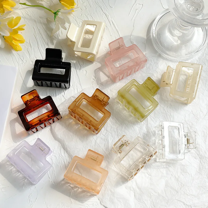 

JUHU translucent temperament tortoiseshell acrylic hollow clip rectangle candy color all-match hairpin wholesale for women, Colorful