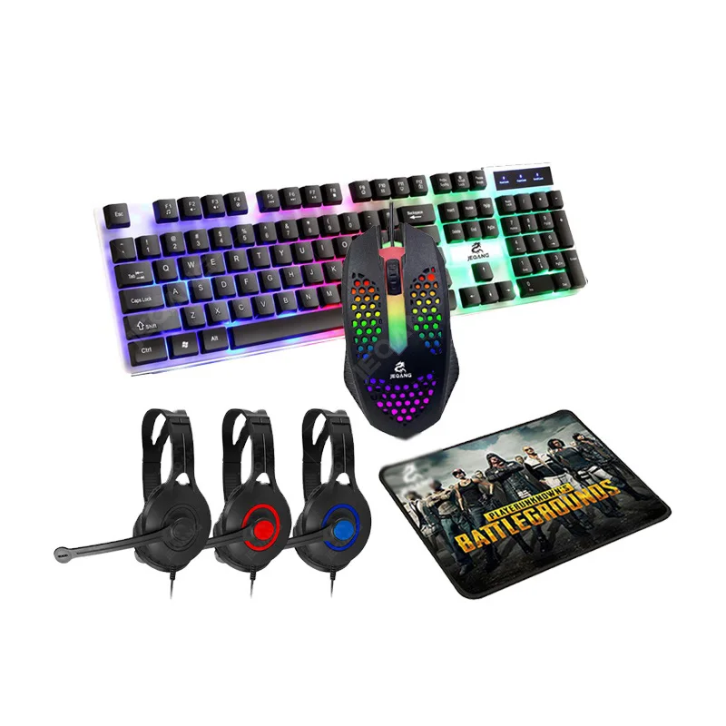 

Factory Wholesale 4 in 1 gaming Combo With gaming Headphone Mouse pad Keyboard Mouse combos, Black