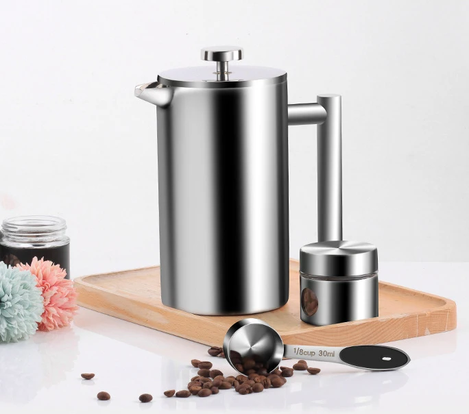 

Custom Double Insulated 304 Stainless Steel Coffee Maker 4 Level Filtration System, No Coffee Grounds French Press, Customized color