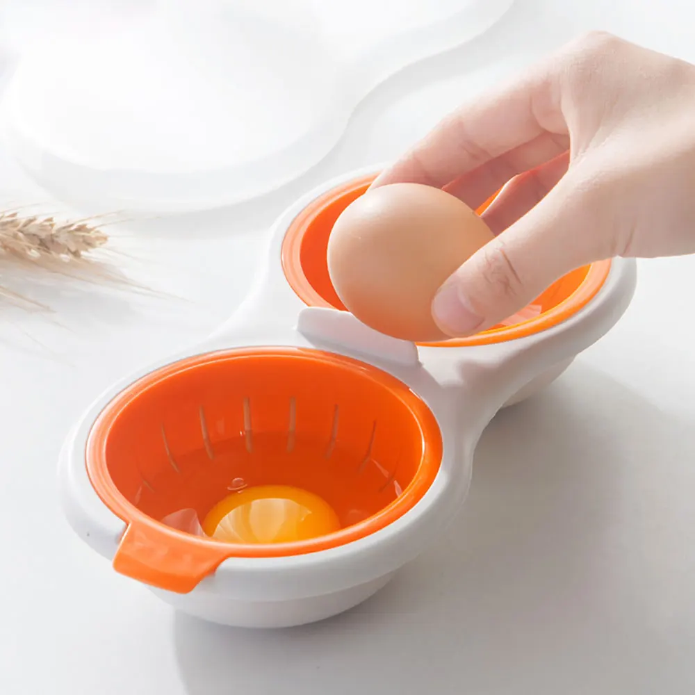 

Microwave Eggs Poacher Food Grade Double Cup Egg Boiler Ovens Breakfast Cookware Kitchen Steamed Poached Egg Gadget, Red,yellow