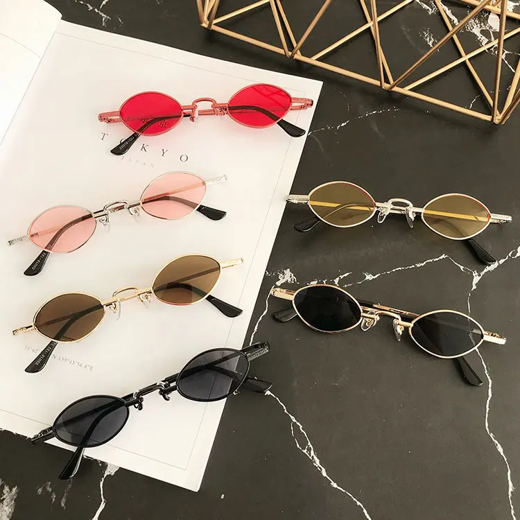 

2021 Newest metal oval small frame trendy mini wholesale custom sunglasses women eyewear shade sun glasses goggles