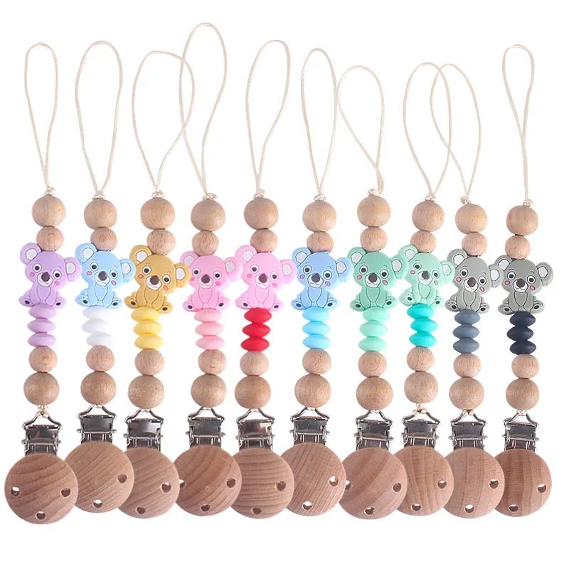 

Baby Natural Silicone wood Bead Pacifier Clip Chain Feeding Dummy Holder Soother Nipple Clips