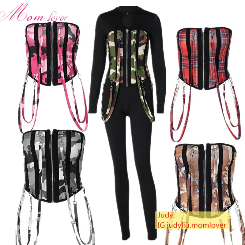 

Latest design women jumpsuit with corsets lingerie sexy corset top strapless bodycon Camouflage corset top women sexy