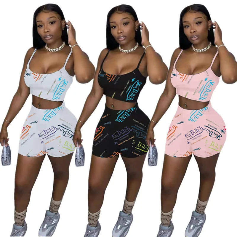 

2021 New Arrivals Von Dutch Shorts Sets Women Halter Crop Top with Snack Shorts Two Piece Sets Fitness&Yoga Wear, As pics