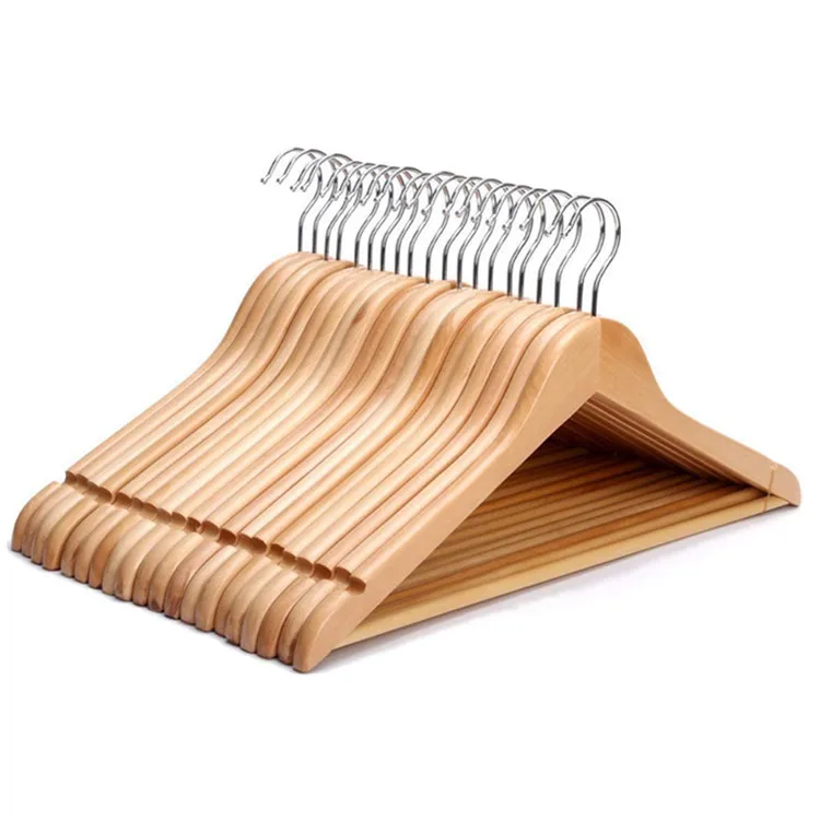 

Eco Amazon wooden hanger wood coat hangers for cloths With Broad Ends and Non-Slip Trouser Bar, Natural color