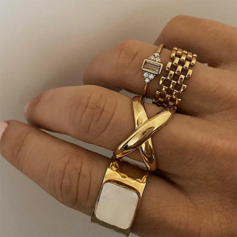 

18K PVD Gold Plated Waterproof Tarnish Free Statement Unisex Chunky Cross Stainless Steel Couple Open Rings Jewelry Women