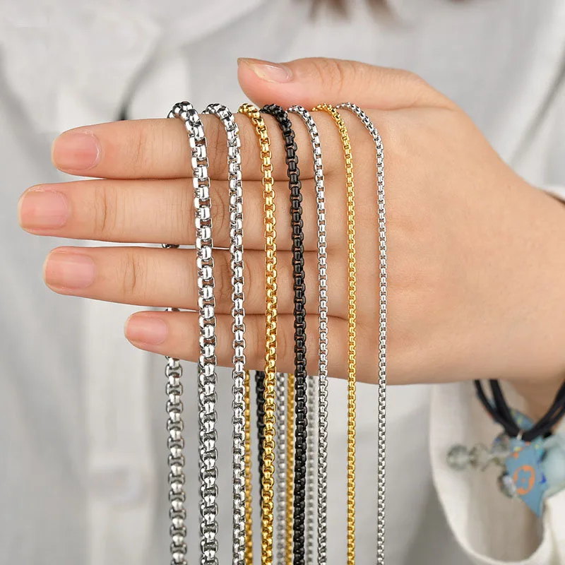 

Wholesale High Quality Hip Hop 3mm 316 Stainless Steel Box Chains Necklace Men Women