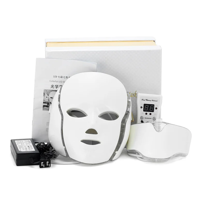 

2021 New Arrival 7 Color LED Facial Neck Mask Microelectronics LED Photon Mask for Wrinkle Removal, White,pink,gold