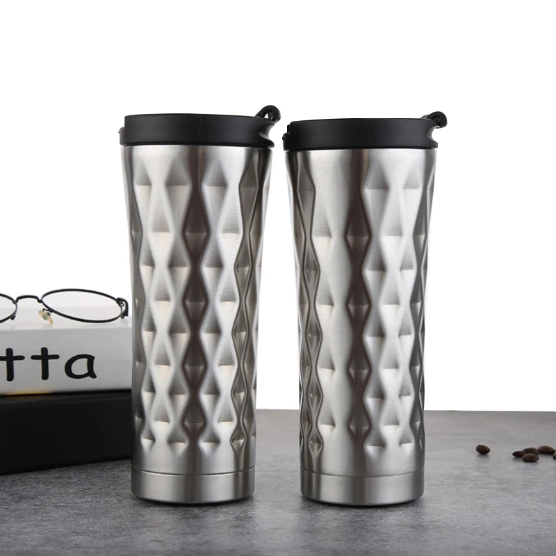 

500ml insulated stainless steel coffee mug custom logo water bottle black gold