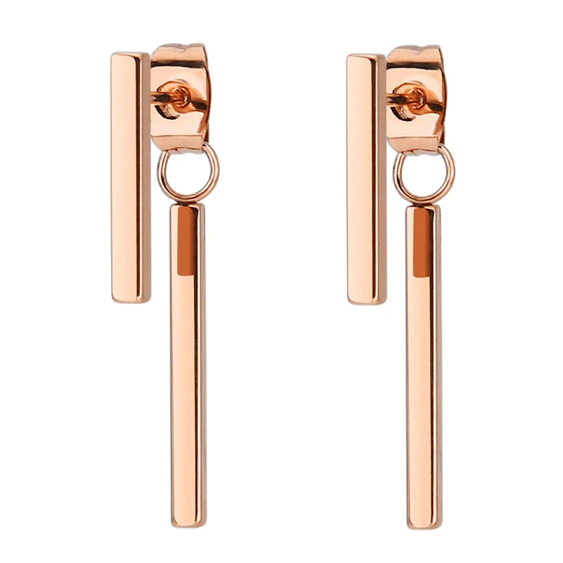

Korean fashion stainless steel earrings chain on both sides of titanium steel 18k rose gold earrings ear jewelry