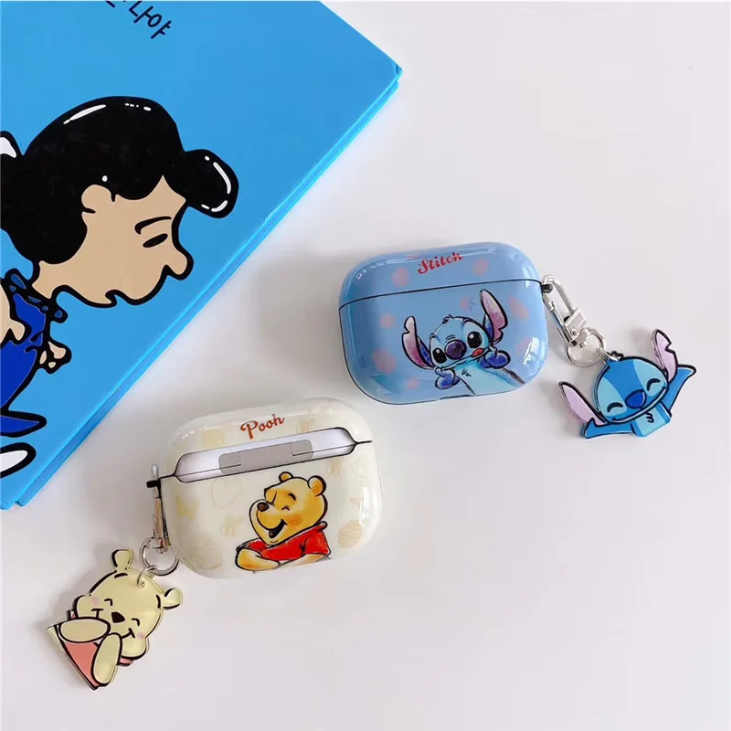 

Free Shipping Glossy Earphone Case For Airpods Pro 1 2 Stitch Bear Cartoon Headphone Cover, Blue