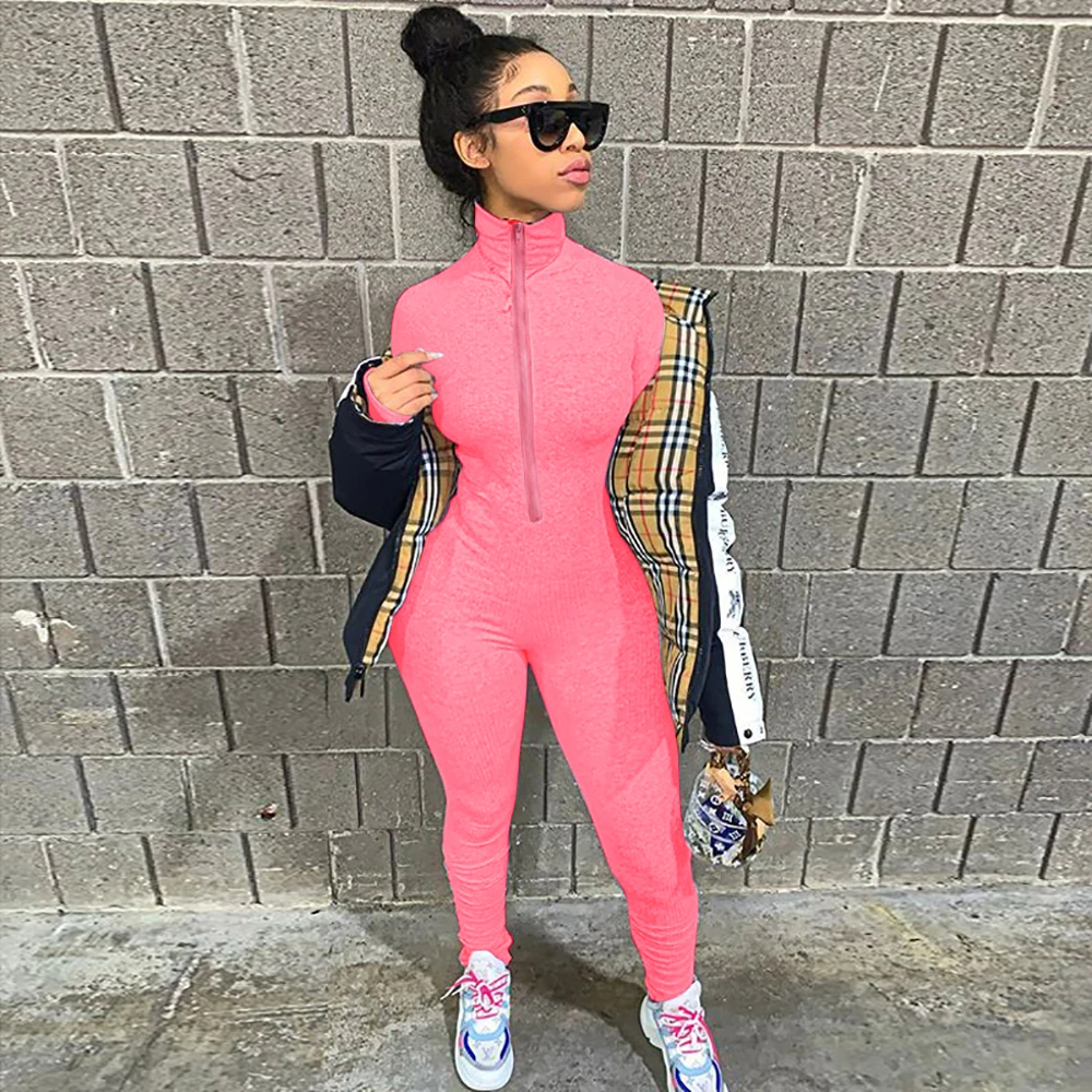 
8358 Best Selling Stylish Zipper Fall Fashion Long Sleeve Women Jumpsuits 2020 Casual Clothing classy women jumper 