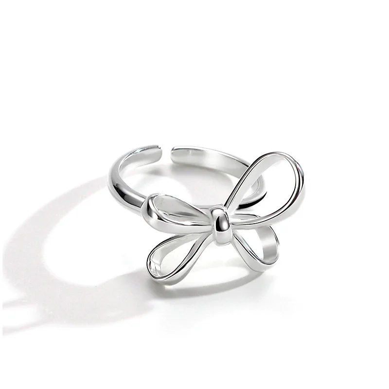 

Sweet Elegant S925 Silver Butterfly Knot Opening Ring Plain 925 Sterling Silver Bowknot Finger Rings