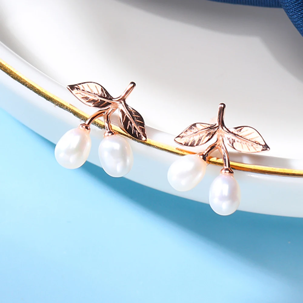 

New Fashion Sterling Silver 925 Jewelry Gold Plated Freshwater Fresh water Pearls Stud Earrings For Women