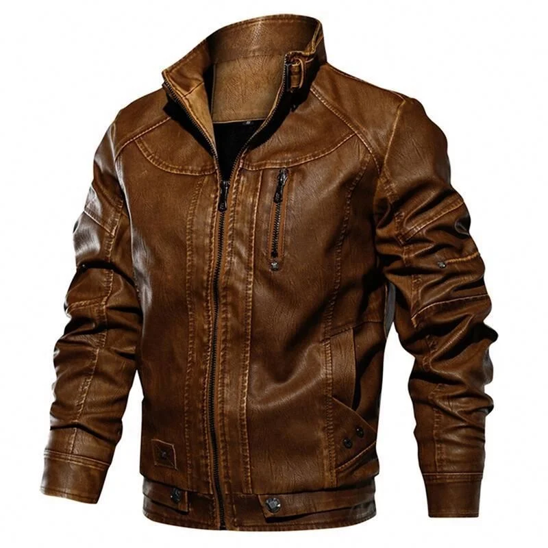 

Casual Leather Bomber Jacket With Pocket Casual Style Technical Fabric Leather Motorcycle Jacket For Man, 3 colors