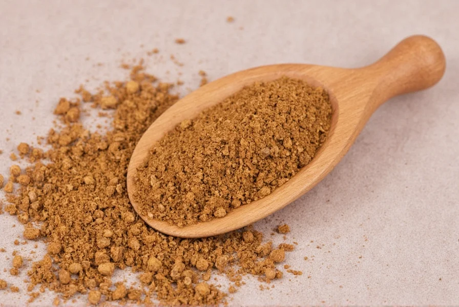 Microplane grater hovering over small pile of freshly grated nutmeg on wooden cutting board