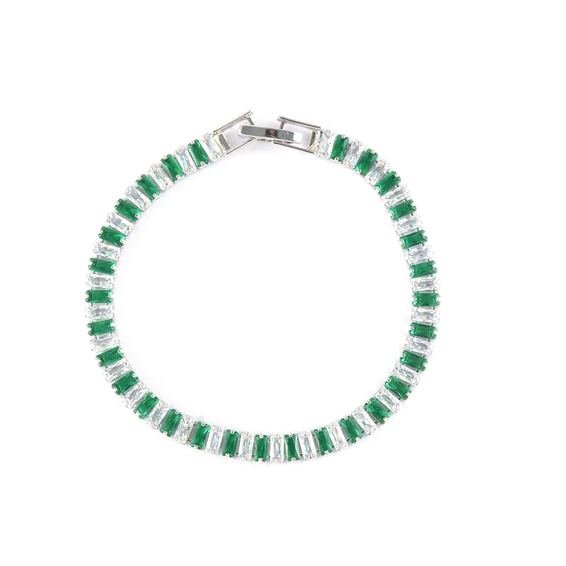 

SL86024 Fashion green baguette diamond tennis bracelet silver plated copper women jewelry