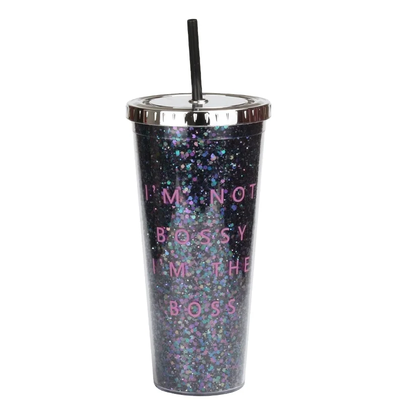 

Wholesale fashion 24oz double wall plastic glitter shinny straight tumbler with lids and straws, Many colors could be choosed