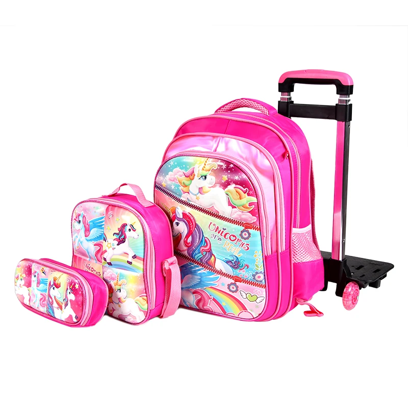 

2021 New Design Rolling Backpack with Wheels Trolley School set Bags with lunch bag and pencil case bag for school