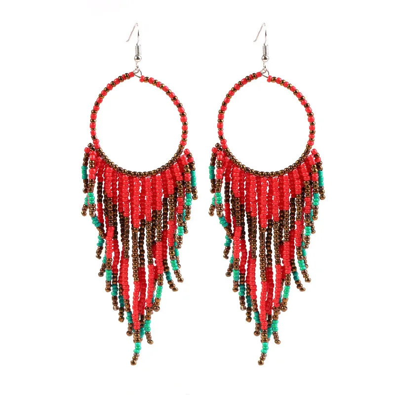 

Bohemia Ethnic Multi Color Mirconbeads Earrings For Woman Tiny Seed Beaded Tassel Drop Earrings Jewelry