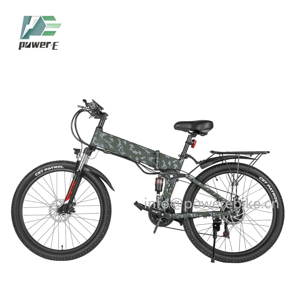 

48V 13Ah Hidden Battery Electric Mountain Bike 500W 750W Full Suspension Camouflage E Bike