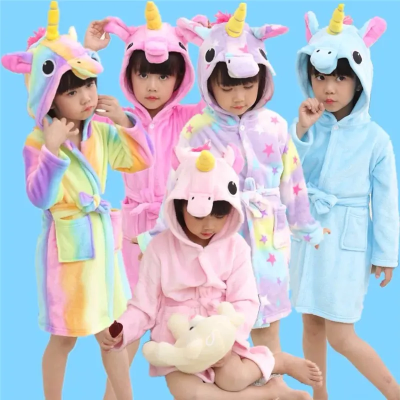 35 Colors Lovely Cute Animal Carton Soft Kids Bathrobe Girls Boys Children Bath robe Pyjama Nightgown Sleepwear Hooded Clothing