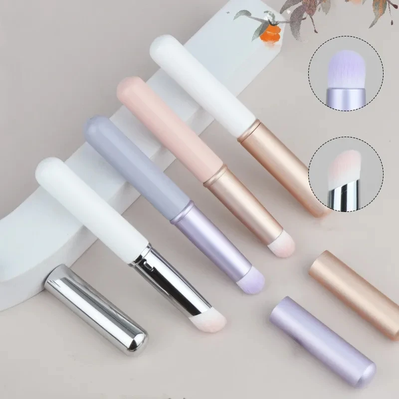 

HMU Custom Synthetic Hair Nylon Single Makeup Concealer Brush Lipstick Lip Gloss Applicator Mini Round Head Lip Brush With Cap