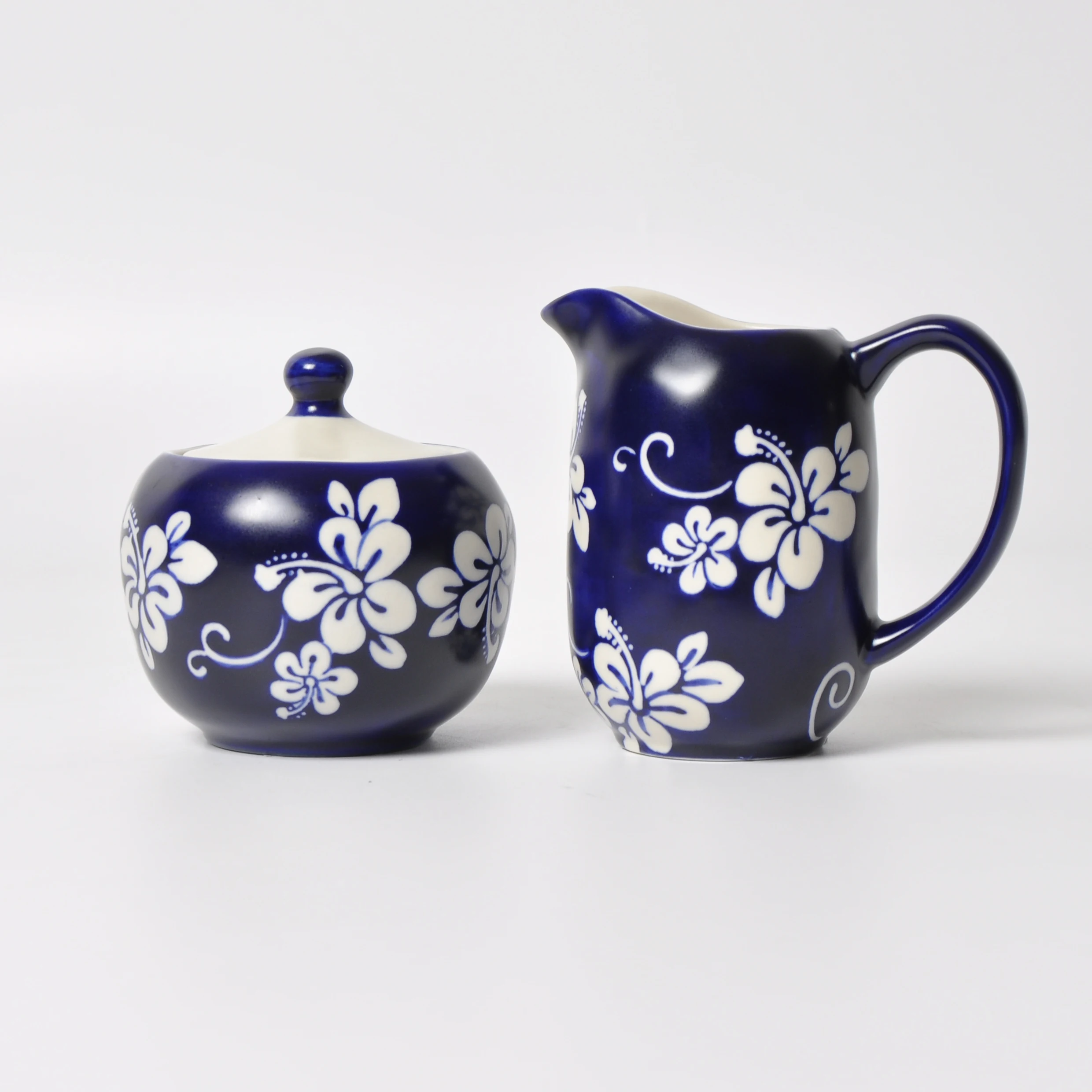 
Hand Painted Flower Sugar Pot With Lid And Milk Pot Handle Ceramic Creamer Pot 