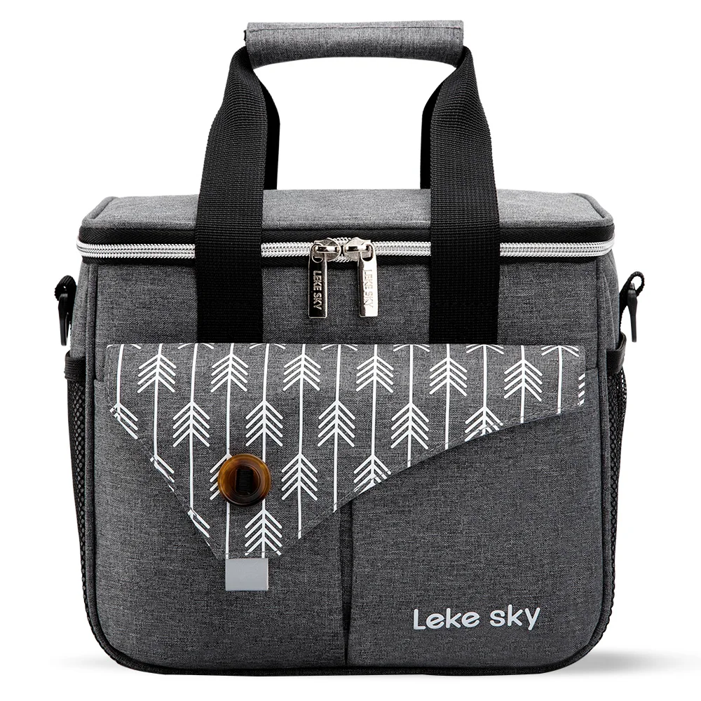 

2021 new portable waterproof gray ECO-friendly picnic bag arrow print shoulder thermal lunch cooler bag, Gray, black, oem