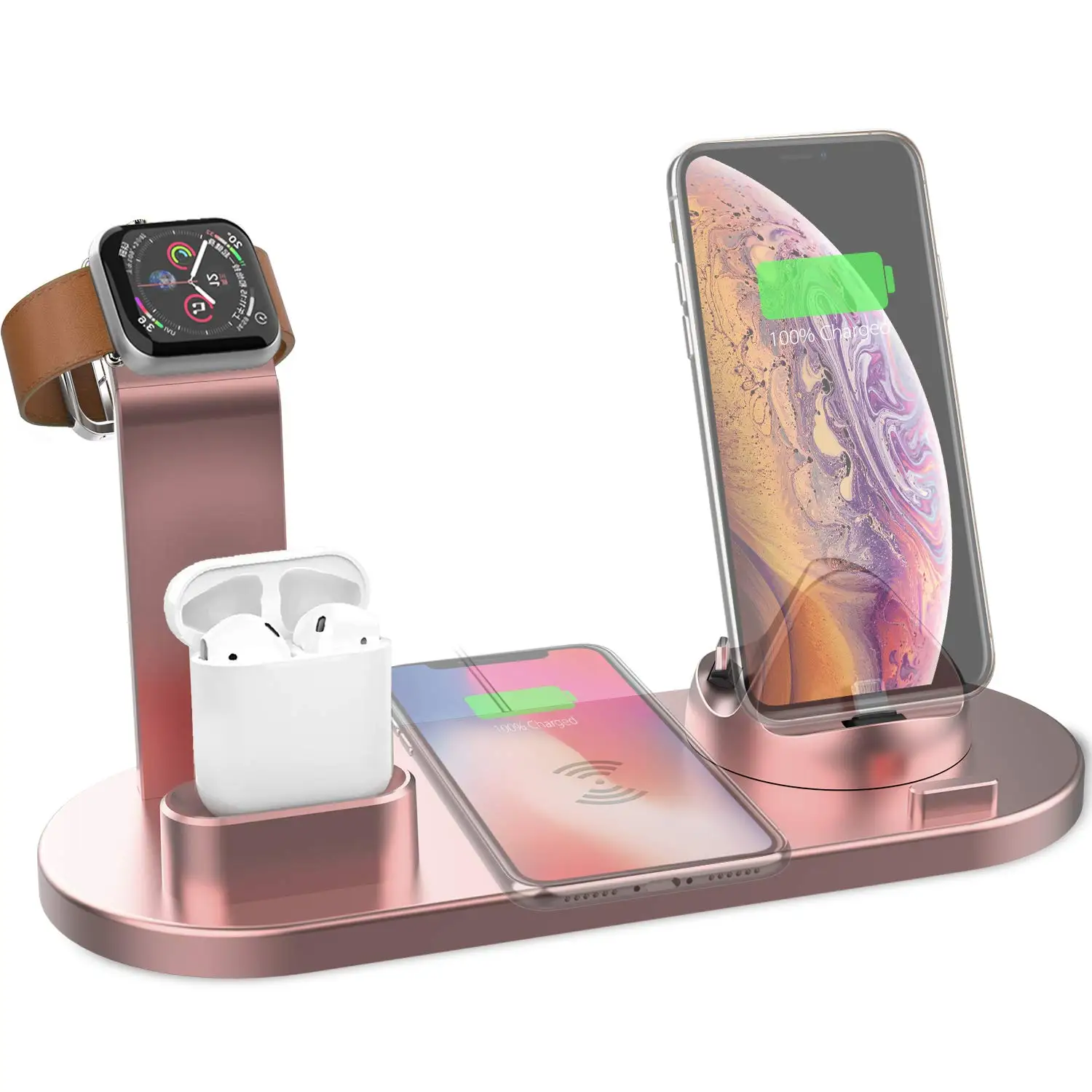 

Wireless Charger Dock 4in1 Multiple Device Fast Charging Station Qi Fast Wireless Charging Stand Compatible for iphone 11, Black white pink silver grey