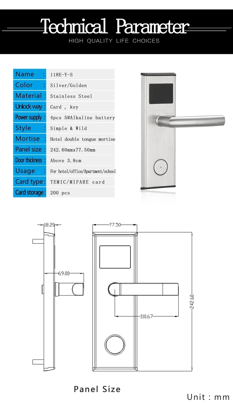 Keyless Electronic Rfid Hotel Door Lock Room Card Lock System With