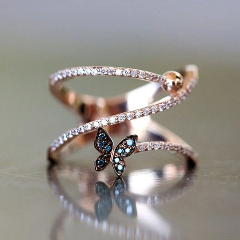 

New Design Fashion Crystal Butterfly Ring Women, As the pictures