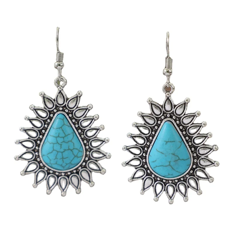 

Newest Cute Western Bohemian Cowgirl Waterdrop Turquoise Earring Pendant Earrings