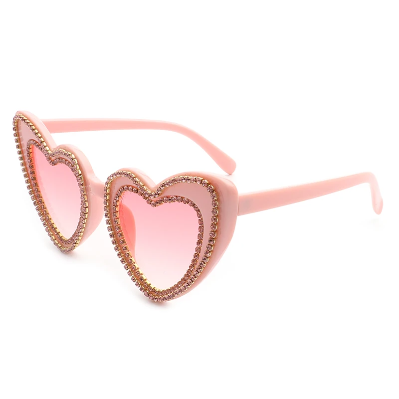 

ROSE RED 2021 Lovely Diamond Shade Heart Shape Ladies Sun Glasses UV400 Rhinestone Sunglasses, Can be customized